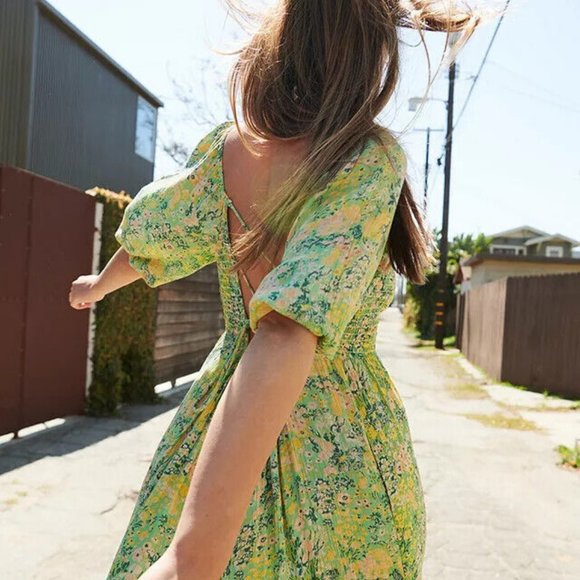 UO Lottie Backless Green Floral Midi Dress Printed M & S - Picture 3 of 9